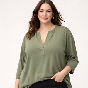 Banana Republic XXL Olive Green V-Neck Blouse Long Sleeve Stretch Career Top